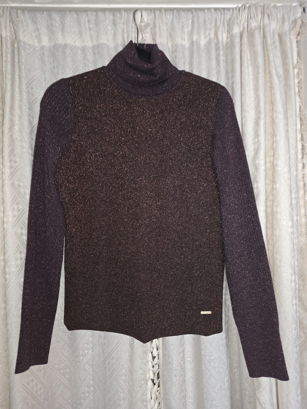 Tory Burch Purple Metallic Turtleneck Sweater